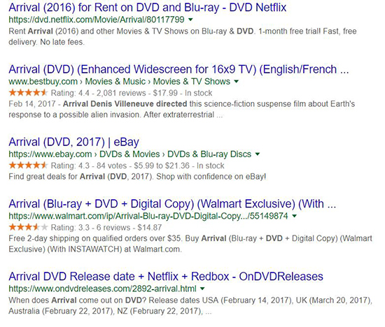 Screenshot of SERP for